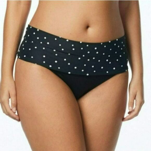 Coco Reef Polka Dot Rollover Bikini Bottom Black And White Swimwear Size S‎ - Picture 1 of 8